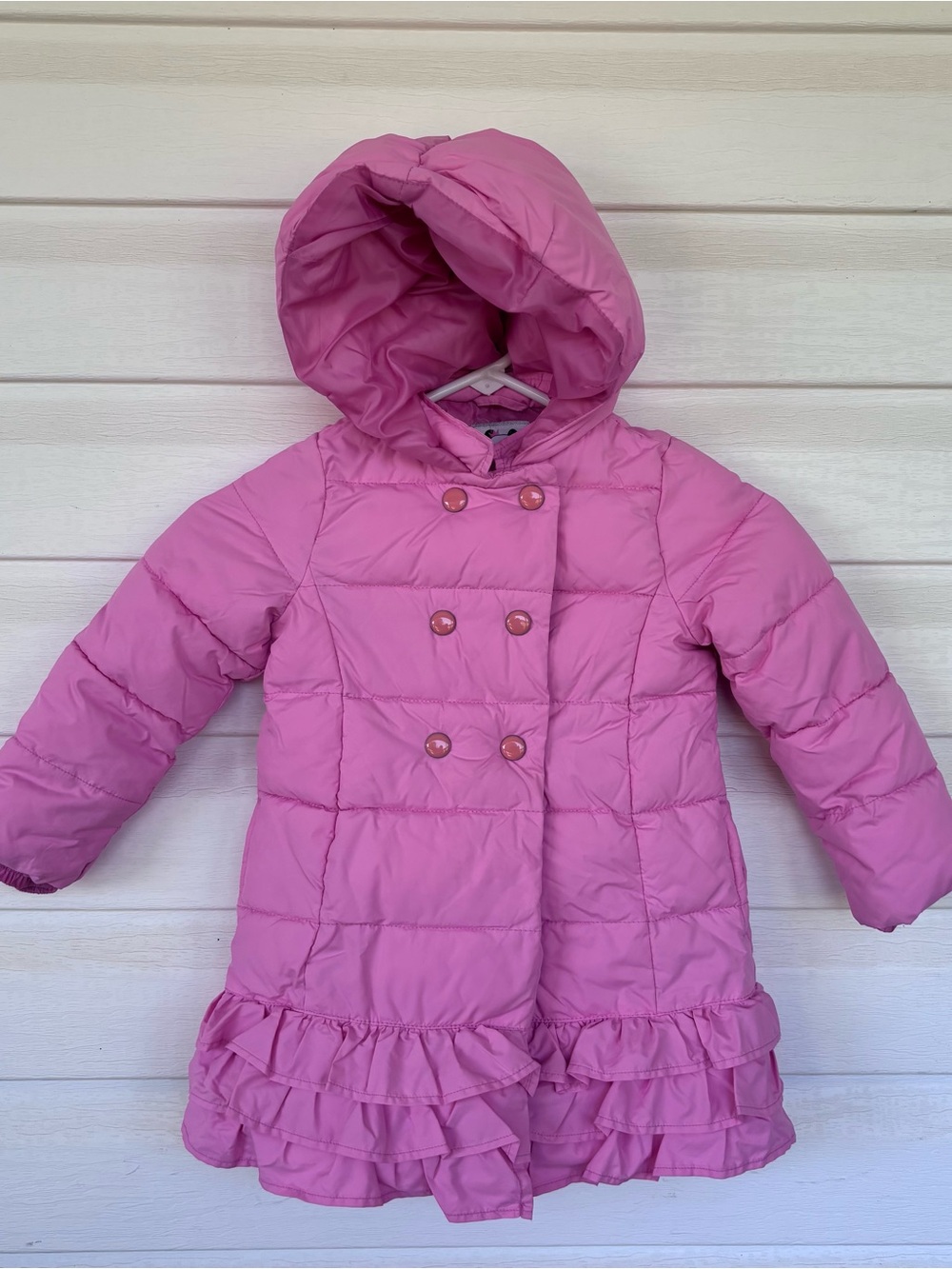 Gymboree Girls Pink Hooded Puffer Coat with Ruffle Hem Size 4T